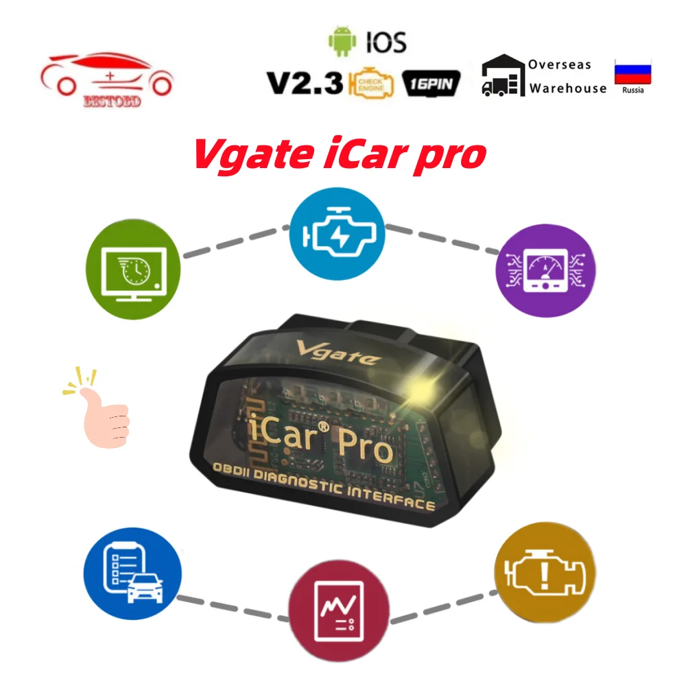 Vgate iCar Pro ڵ ڵ  ĳ, IOS ĵ    4.0, elm327 V2.3 OBD 2 OBD2 PK ELM 327 V1 5
